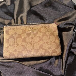 Coach Tan and Brown Monogram Pouch NO CALLOUTS